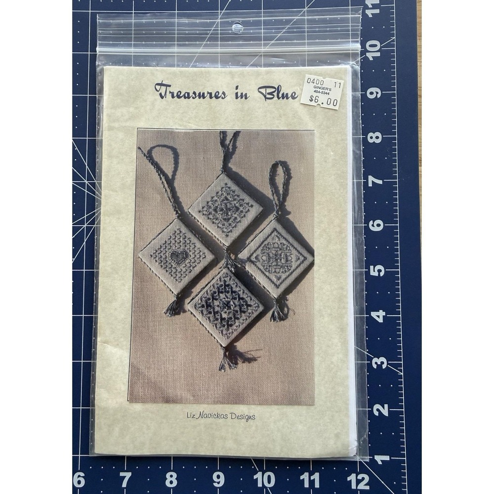 Liz Navickas Designs‎ Treasures In Blue Embroidered Ornaments Pattern